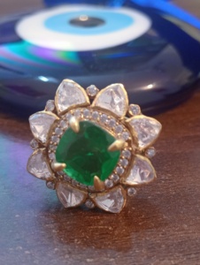 Amaira Jewels Flower Shape Classic <b>Cocktail</b> <b>Ring</b> Green Doublet Square Stone 18K <b>Gold</b> Plated Women's Glam Engagement Jewelry - Product Image 2