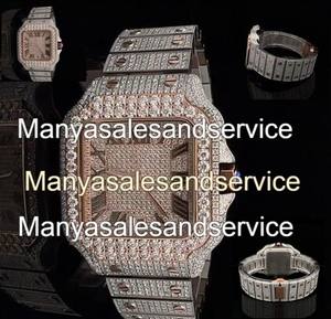 Boîtier de montre carré en or blanc VVS serti de diamants Moissanite, cadran en verre, acier inoxydable, résistant à l'eau 10 bars, bracelet à fermoir - Product Image 2