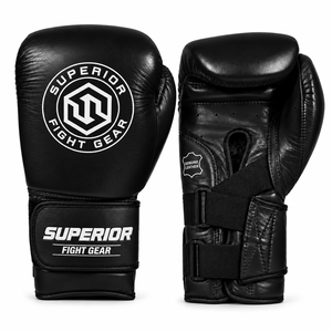 Gants de boxe Superior Fight Gear en cuir véritable blanc, avec sangle de poignet réglable, fermeture à lacets, imperméables et respirants - Product Image 2