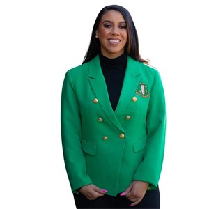 Blazer Verde Cruzado AKA para Mujer, Chaqueta Formal Inspirada en Hermandades, Elegante, Corte Entallado, Prenda Exterior Premium - Product Image 2