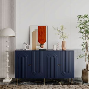 Modern Blue Lacquered 4-Door Wooden <b>Sideboard</b> Buffet Server Cabinet for <b>Storage</b> in Living Room Entryway or Hallway - Product Image 3