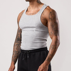 Custom Silk Screen Printing Men Quick Dry Ribbed <b>Vest</b> Athletic Singlet Workout Slim Man Active Gym Muscle Fit Ribbed Tank Top - Product Image 1