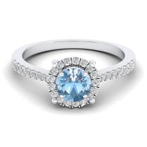 แหวนหมั้นเพชรพลอยอะความารีนทรงกลมเจียระไน 0.84 กะรัต ทำมือโดย REYES สำหรับผู้หญิง แหวนทองคำแท้ 14K ประดับเพชรพลอยประจำเดือนเกิด - Product Image 5