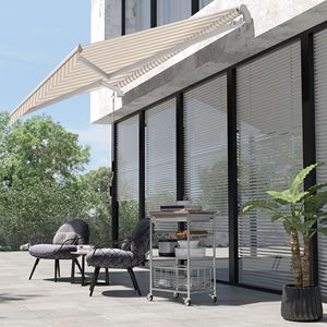 Toldo Retráctil Resistente de 13x8 Pies con Rayas Beige, Cobertura Ajustable para Patio y Brazos Plegables para Toldos de Balcón - Product Image 2