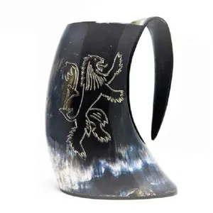 <b>Handmade</b> Viking Beer <b>Mug</b> Natural Horn Drinking Vessel by Axiom Home Accents for Authentic Nordic Experience - Product Image 1