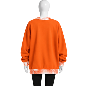เสื้อสเวตเชิ้ตคอกลมโอเวอร์ไซส์สีส้มสำหรับผู้ชาย แต่งลายตารางกิงแฮม แขนยาว สวมใส่สบายๆ สไตล์สตรีทแฟชั่น เสื้อกีฬาแนวแอธเลติก - Product Image 2