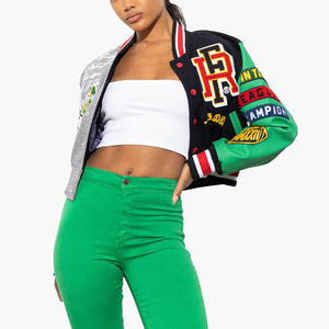 Unique Design Lightweight Cotton Knitted Women's Winter Letterman Jacket Covered Buttons Customizable Crop <b>Top</b> Waterproof - Product Image 4