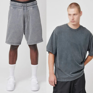 Custom Casual Men's Summer Street Wear Breathable <b>Knitted</b> Relaxed Fit Cotton Everyday Use Vintage T-shirt & Shorts <b>Set</b> - Product Image 2