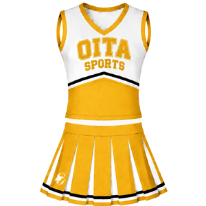 Ensemble d'uniformes de cheerleading jaune doré, haut sans manches à col en V, jupe plissée, tenue de danse pour équipe sportive, entraînement, vêtements de sport - Product Image 1