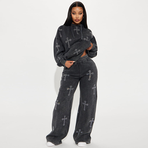 Ensemble de survêtement et pantalon de jogging pour femme, effet délavé, en molleton doux et confortable, idéal pour la gym, la course à pied et les voyages. - Product Image 4