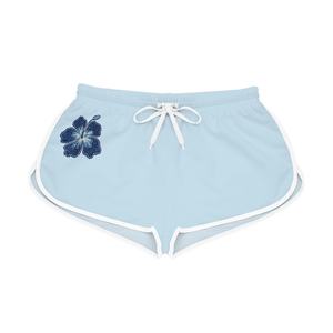 Shorts de Mujer con Estampado Floral Azul Claro, Cintura Alta con Cordón Ajustable, Corte Holgado, Shorts de Playa Casuales de Verano, Algodón, para Descansar y Vacaciones - Product Image 1
