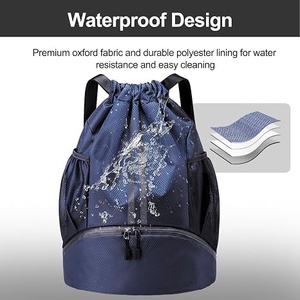 <b>Drawstring</b> <b>Backpack</b> with Wide Shoulder Straps Waterproof Oxford Fabric Durable Zipper Blue Sports Bag Gym Outdoor Use 30-40L - Product Image 2