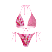 Ensemble de bikini perlé pour femme, maillot de bain 2 pièces à nouer, broderie main motif étoile de mer, noir, en spandex et polyester