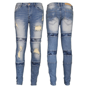 Wholesale Men Vintage Light Premium Denim Jeans Streetwear Straight Fit Distressed Casual <b>Pants</b> Trendy Y2K Summer Solid Front - Product Image 1