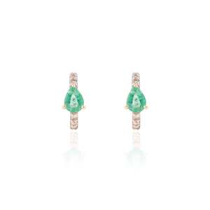 18K Gold Modern Emerald Diamond Helix Cuff <b>Earrings</b>-Fine <b>Piercing</b> Jewelry - Product Image 3