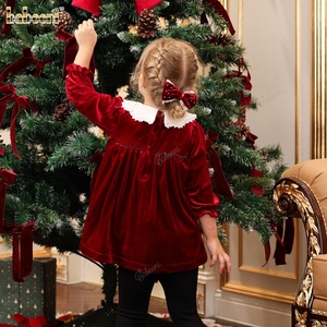 Ensemble haut et jupe décontracté pour filles, en velours rouge, pour les fêtes d'automne, avec leggings, col rond, 100% coton, coupe trapèze, manches longues, broderie - Product Image 6