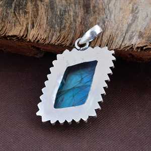 SHYAM JEWELRS Vintage 925 Sterling Silver Labradorite Pendant Necklace Bezel Setting Rectangle Natural Stone Snake <b>Chain</b> Blue - Product Image 3
