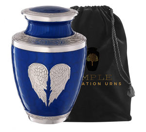Urne funéraire Ailes d'Ange Bleues pour cendres humaines adultes |   Urne funéraire en métal, capacité de 220 pouces cubes, écologique, personnalisable - Product Image 3