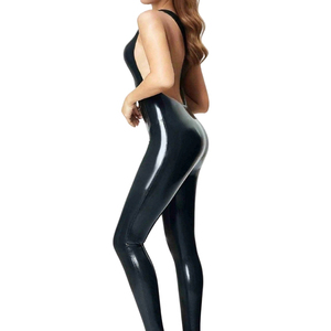 Women's Black PU Coated Sleeveless Backless <b>Jumpsuit</b> High Waist Full Length <b>Bodycon</b> Sexy Clubwear Stretchy Spandex Nylon Fit - Product Image 2