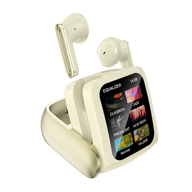 New Arrival Fashion TWS In-Ear Earbuds with LCD Touch Screen Wireless ENC Noise Cancelling Headset Built-in Memory Card