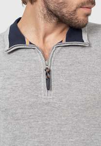 Men's Gray Quarter Zip Knitted Pullover Sweatshirt Regular Fit Turn-down Collar Casual Autumn Wear Solid Color Left Sleeve Logo - Product Image 5