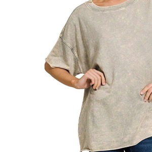 Women's Oversized Loose Fit Short Sleeve T-Shirt O-Neck <b>Drop</b> Shoulder Solid Color Cotton Knitted Breathable Spring Summer Style - Product Image 3