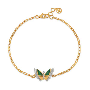 Green Wing Diamond Bracelet with Yellow Gold Link Chain and Sculpted Nature Inspired Center Design - Product Image 1
