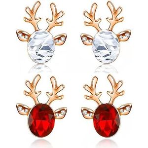2 Paia di Orecchini a Perno con Cristalli a Tema Natalizio, Gioielli con Renne in Strass e Corna di Cervo - Product Image 1