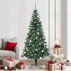 Albero di Natale artificiale verde preilluminato da 82,7 pollici con struttura in PVC e metallo - Product Image 1