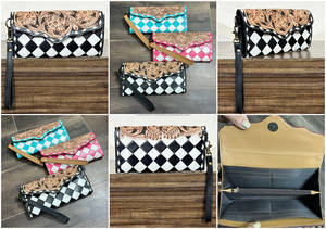 Nueva Cartera de Muñeca Larga con Bloqueo RFID, Diseño a Cuadros Blanco y Negro, Hecha a Mano, de Cuero de Alta Calidad, Tarjetero y Bolso de Mano para Mujer - Product Image 3