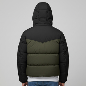 <b>Men's</b> Hooded Puffer <b>Jacket</b> Winter Warm Color Blocking Thick Polyester Windproof Casual Outerwear Regular Fit Zipper Closure - Product Image 3