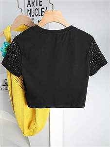 T-shirt court en coton pour femme avec strass, coupe ajustée, tee-shirt scintillant pour femme, logo personnalisé, streetwear, fabricant OEM - Product Image 4