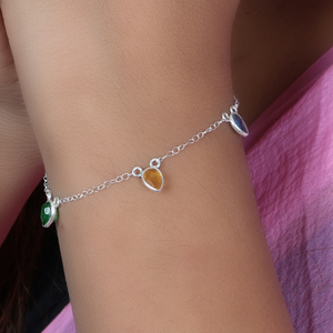 Tobillera de Plata 925 Estilo Bohemia para Mujer con Gemas Multicolor, Dijes de Corte Pera y Engaste de Bisel, Regalo para Mujeres con Estilo, Joyería de Verano al por Mayor - Product Image 2