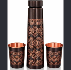 Elegante Juego de Recipientes para Agua de Cobre Grabado Oscuro Estilo Antiguo con Vasos a Juego para el Hogar y la Oficina - Product Image 3
