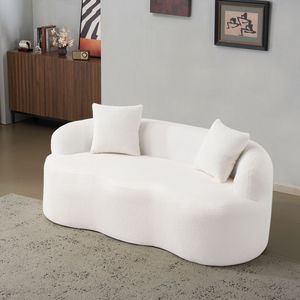 Divano a Due Posti Curvo Bianco Crema per Spazi Piccoli con Braccioli Rotondi e 2 Cuscini per Camera da Letto o Soggiorno - Product Image 2