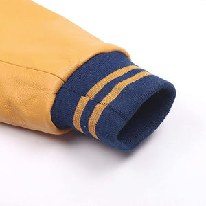 Blouson universitaire pour homme en cuir teinté avec manches colorées en laine, style baseball, finition artistique, rétro, streetwear, manteau d'hiver - Product Image 5