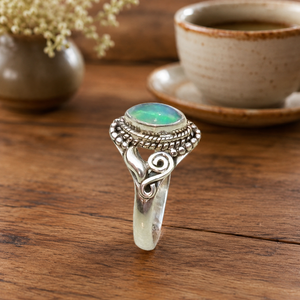 925 Sterling Silver Pear <b>Opal</b> <b>Ring</b> Rose <b>Gold</b> Plated Boho Vintage Handmade Statement Gemstone Jewelry Women - Product Image 4