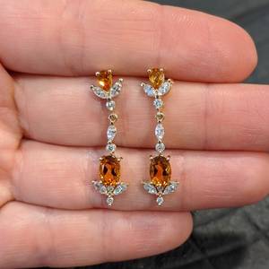 Boucles d'oreilles pendantes vintage en citrine, gouttes de pierres précieuses, argent sterling 925 plaqué or 14 carats, bijoux de luxe pour mariée, mariage et soirée - Product Image 6