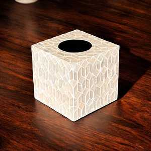 Luxe Pearlscape Mother of Pearl Inlay Tissue Box Custom Pattern Iridescent Shell Mosaic Holder for Modern Interiors - Product Image 4