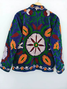 100% Velvet Suzani Embroidery Floral Pattern <b>Bomber</b> <b>Jacket</b> Handmade Bohemian <b>Vintage</b> Reversible Short Ethnic Spring Autumn - Product Image 4