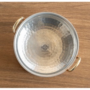 Gehämmertes Kupfer-Handi mit Deckel & Messinggriffen |   Indisches Klassisches Design Hitzebeständiger Serviertopf & Geschirr - Product Image 3