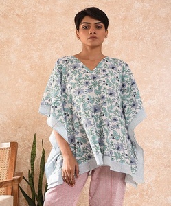 Coton respirant parfait pour les étés Cool & Comfy Blue Short Kaftan Night Dress - Product Image 3