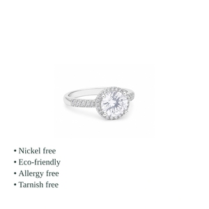 Classic Women's 925 Sterling Silver Cubic Zirconia Engagement <b>Ring</b> Round Brilliant Cut Pave Setting Halo Design - Product Image 2