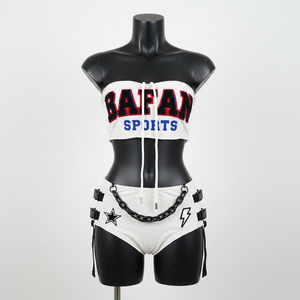 ชุดบิกินี่ผู้หญิงผ้าฝ้ายผสมโพลีเอสเตอร์เกรดพรีเมียม สีขาวดำ ปักลายเชนีล พร้อมปักโลโก้ตามสั่ง - Product Image 6