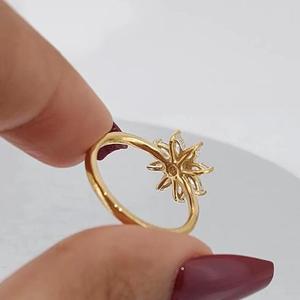 Anillo de compromiso floral de oro amarillo con racimo de diamantes marquesa, elegante banda de aniversario, regalo de joyería nupcial vintage - Product Image 2