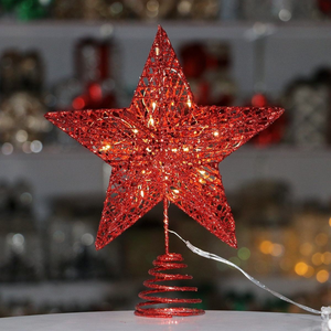 Décoration de sommet d'arbre de Noël en forme d'étoile à cinq branches en fer forgé, étoile lumineuse durable en métal pour le sommet de l'arbre de Noël - Product Image 5