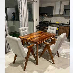 Juego de Comedor Contemporáneo de Madera de Teca, Silla con Brazos Tapizados Modernos, Muebles de Comedor Elegantes de Madera Sólida para Apartamento o Villa - Product Image 1