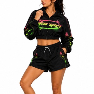 Wholesale Nylon Color-Block Short <b>Set</b> for Custom Logo in <b>Waterproof</b> Fabric High Quality Women Two Piece Windbreaker <b>Set</b> Hoodies - Product Image 4