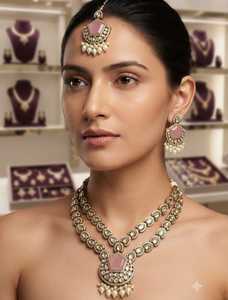 Women's High Quality Gold Plated Bridal Jewelry <b>Set</b> with Zircon Imitation Pearl Necklace Earrings Geometric Design - Product Image 6