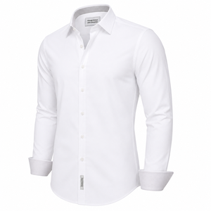 Chemises habillées décontractées pour hommes, à col montant tricoté, anti-plis, à manches longues et boutonnées, en polyester/coton satiné, collection Printemps – Meilleures ventes - Product Image 3
